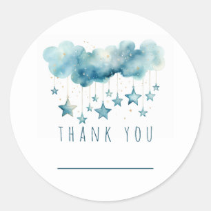 Blauwe sterren bedank sticker met naamruimte