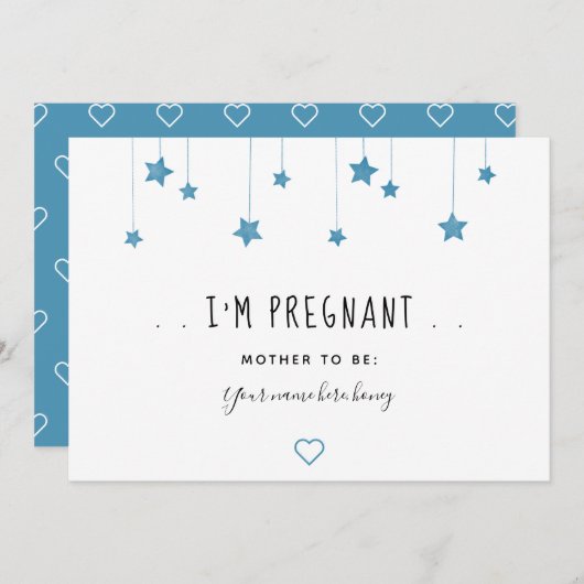 Blauwe sterren en hart Zwangerschap Announcemente- Aankondiging (Voorkant / Achterkant)