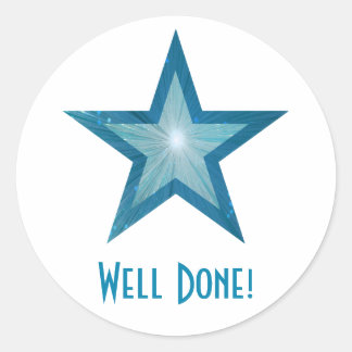 Blauwe sterren 'Goed gedaan', ronde sticker wit
