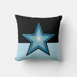 Blauwe sterren met kussen, vierkant bleek blauw zw kussen