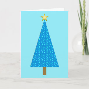 Blauwe sterren moderne kerstboom feestdagen kaart