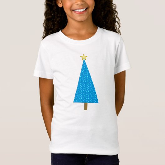 Blauwe sterren moderne kerstboom t-shirt (Voorkant)