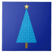Blauwe sterren moderne kerstboom tegeltje (Voorkant)
