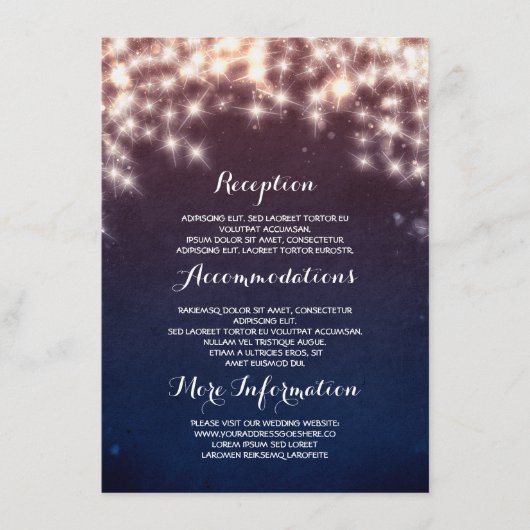 Blauwe Sterren String Lights Bruiloft Informatie Informatiekaartje (Voorkant)