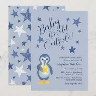 Blauwe sterren Winter Penguin Baby shower Kaart
