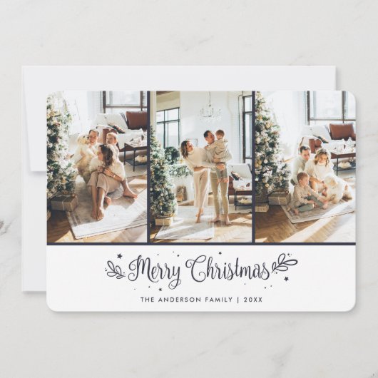 Blauwe Sterrennacht 3 Foto Vrolijk Kerstfeest Kaar Feestdagenkaart (Voorkant)