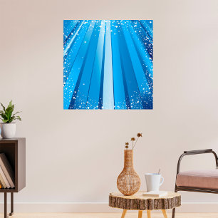 Blauwe Steruitbarsting met Lichtstralen die Schijn Poster