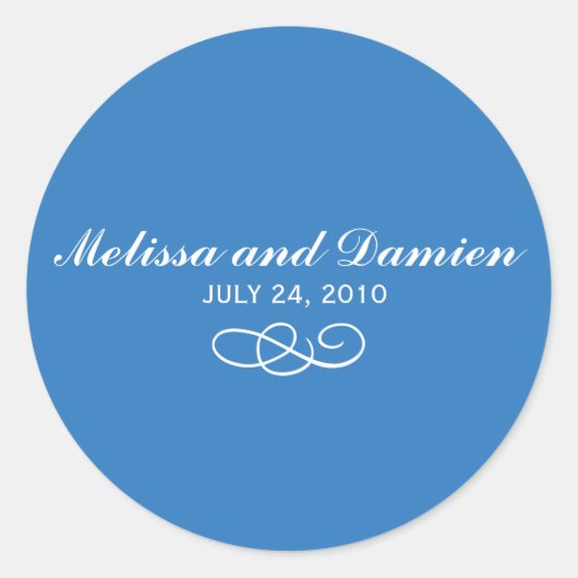 Blauwe Sticker - Bruid en bruidegom met datum (Voorkant)