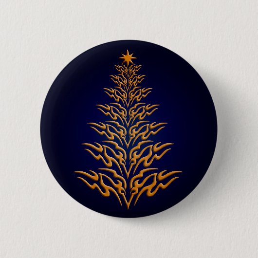 Blauwe stijlvolle kerstboom Button (Voorkant)