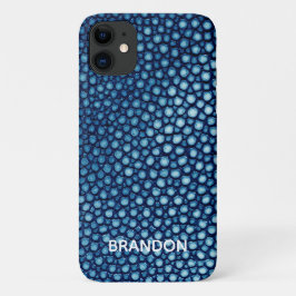 Blauwe Stingray Skin Print Naam gepersonaliseerd iPhone 11 Hoesje