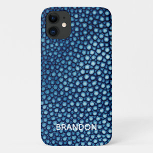 Blauwe Stingray Skin Print Naam gepersonaliseerd iPhone 11 Hoesje