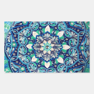 Blauwe stipkunst mandala rechthoekige sticker
