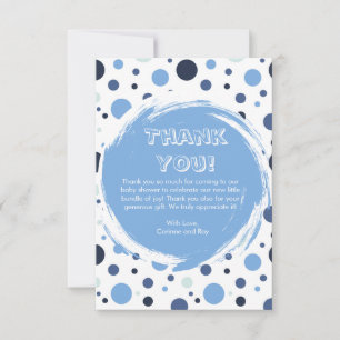 Blauwe stippen Baby Shower bedankkaart