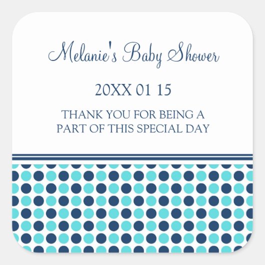 Blauwe Stippen Baby shower Favor Stickers (Voorkant)