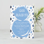 Blauwe stippen Baby Shower Uitnodiging (Staand voorkant)
