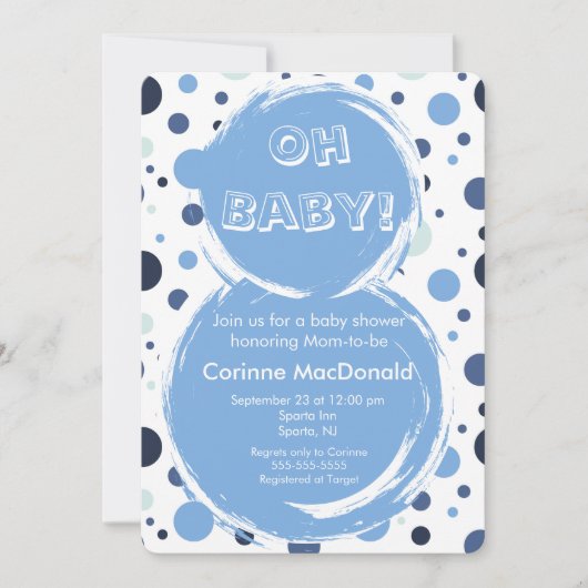 Blauwe stippen Baby Shower Uitnodiging (Voorkant)