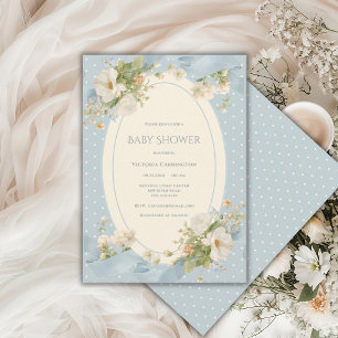 Blauwe Stippen Bloemrijke Elegante Lint Baby Borre Kaart