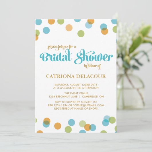 BLAUWE STIPPEN CONFETTI | BRIDAL SHOWER INVITATION KAART (Staand voorkant)