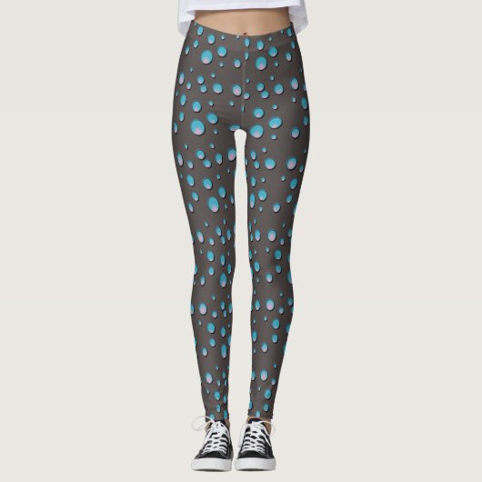 Blauwe Stippen op grijze Leggings (Voorkant)