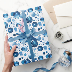 Blauwe Stippen op Wit Cadeaupapier