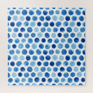 Blauwe stippen, waterverf naadloos patroon. legpuzzel