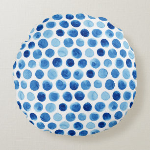 Blauwe stippen, waterverf naadloos patroon. rond kussen