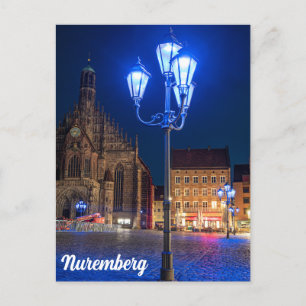 Blauwe straatverlichting in Neurenberg, Duitsland Briefkaart