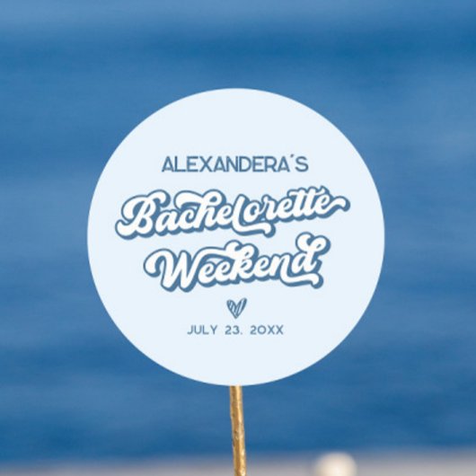 Blauwe strand bruidsfeest cadeautje ronde sticker