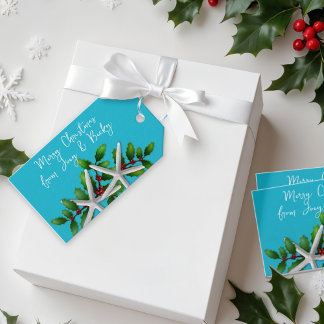 Blauwe Strand Kerst Zeester Vastbind Cadeaublaadje Cadeaulabel