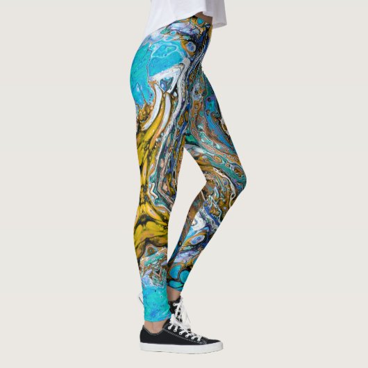 Blauwe strand, rivierwater en abstracte stenen kun leggings (Rechts)
