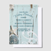 Blauwe strand schelp zeester kust bruiloft vellum uitnodigingen (Offset)