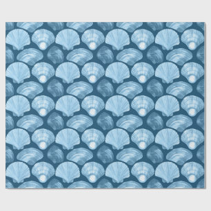 Blauwe Strand Schelpenpatroon Cadeaupapier