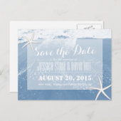 Blauwe strand & Starfish Sla de datum op Aankondigingskaart (Voorkant / Achterkant)