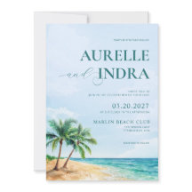 Blauwe strand zomer aquarel QR bruiloft feest