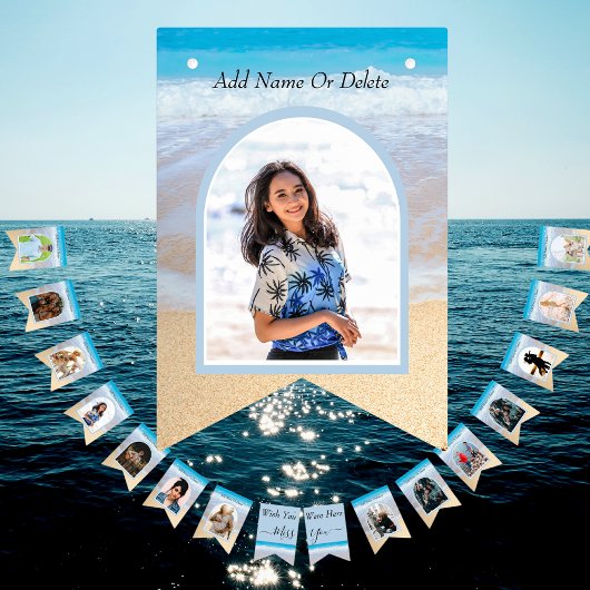 Blauwe strandfototemplate "wist je dat je hier wa Vlaggetjes