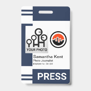 Blauwe Streep Kolommen Fotolijst Sjabloon Pers ID Badge