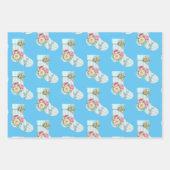  blauwe streep met rozen en bel inpakpapier vel (Voorkant 2)