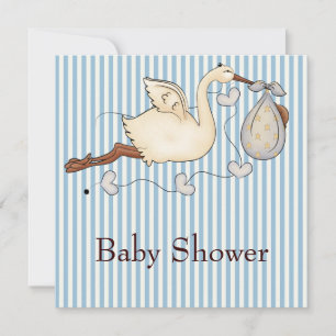 Blauwe Streep Ooievaar Jongens Baby Shower Kaart