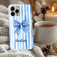 Blauwe streep plaid coquette boog toile monogram