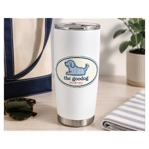 Blauwe Streep Seersucker Preppy Hond Ovaal Sticker