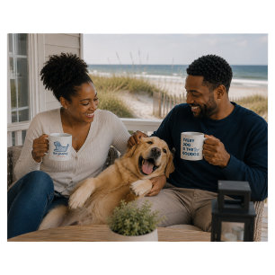 Blauwe Streep Seersucker Preppy Honden Silhouet Koffiemok