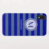 Blauwe streepjes monogram Case-Mate iPhone case (Achterkant (horizontaal))