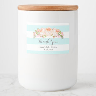 Blauwe Strepen Bloemen Baby shower Label Voedselcontainer Etiket