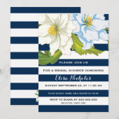 Blauwe strepen & bloemen bruiloft vrijgezellenfees kaart (Voorkant / Achterkant)