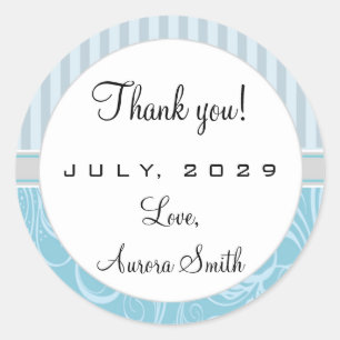 Blauwe Strepen Bloemen Dank u Ronde Label