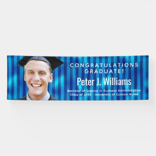 Blauwe Strepen Custom Foto Felicitaties Afgestudee Spandoek