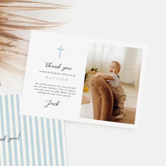 Blauwe Strepen Doop Foto Plat Dank u Kaart