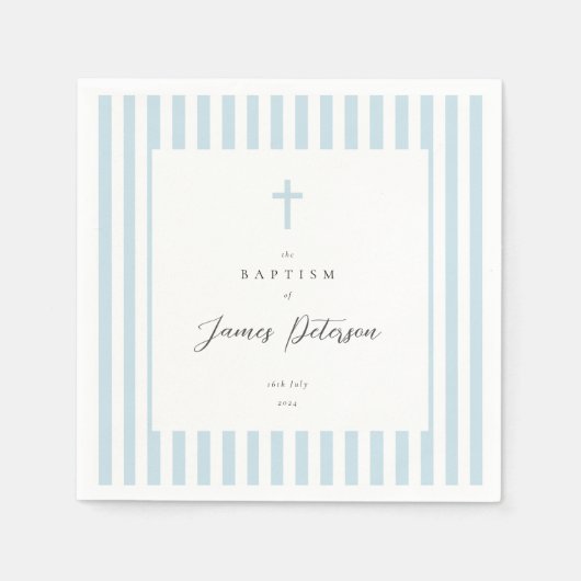 Blauwe Strepen Elegant Doppenpapier Servet (Voorkant)