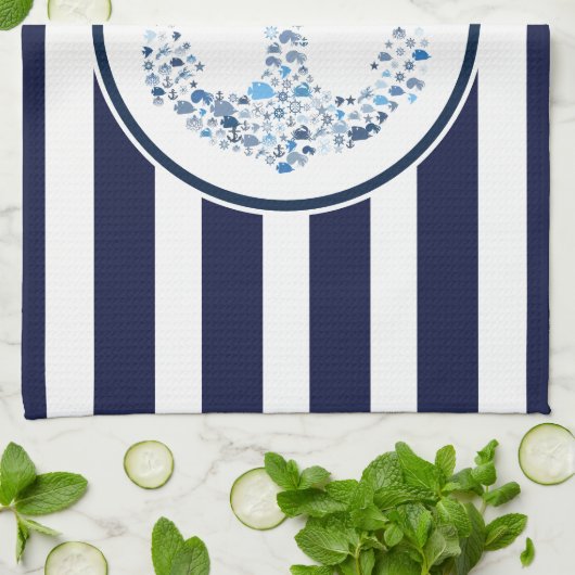 Blauwe strepen en anker theedoek (Gevouwen)