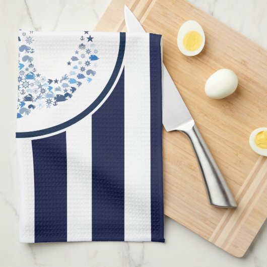 Blauwe strepen en anker theedoek (Quarter Fold)